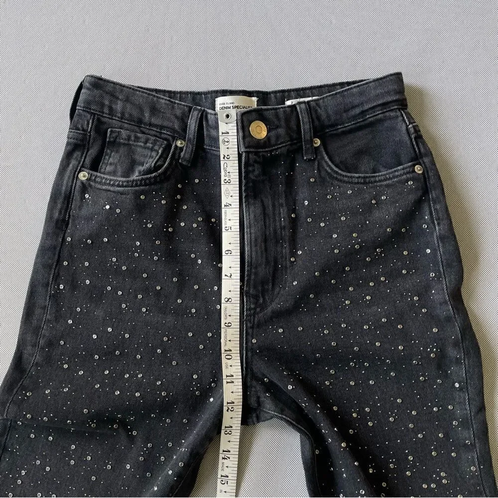 Flared Cropped Black Rhinestone Capri Jeans Size 6S